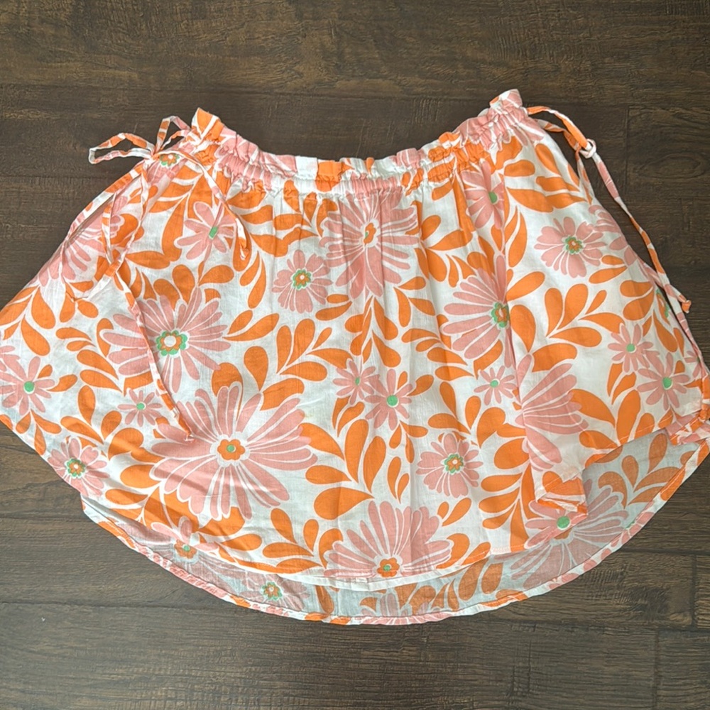 Aerie White and Orange Bubble Mini Skirt